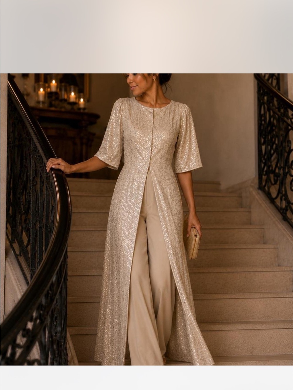 Shimmering Long Sleeve Silver Dress